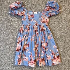 Altar'd State Blue and Pink Floral Puff Sleeve Mini Babydoll Dress